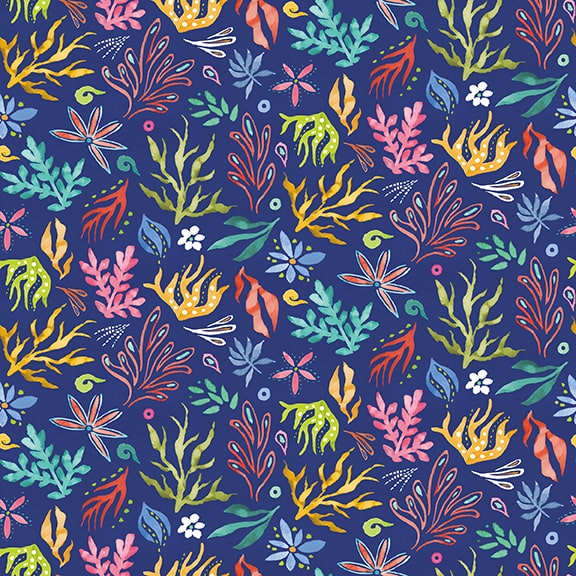 Blank Quilting Along The Coast Seaweed - Blue