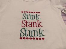 Load image into Gallery viewer, Stink Stank Stunk embroidered baby onesie
