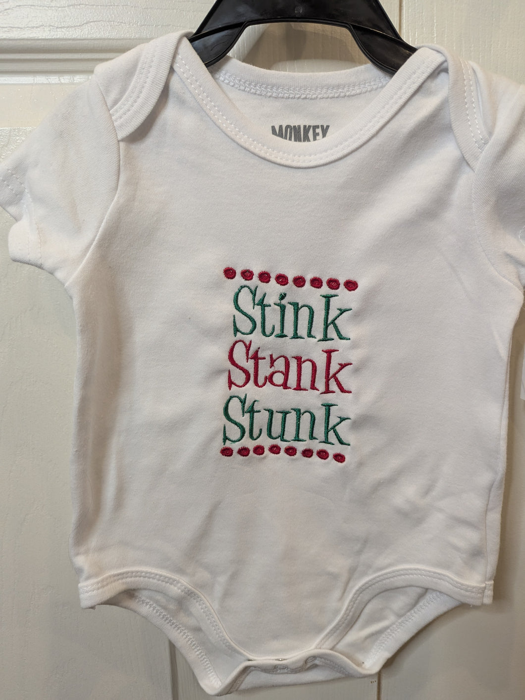 Stink Stank Stunk embroidered baby onesie