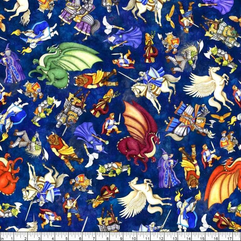 Quilting Treasures Dragon Quest Dragons And Knights - Blue