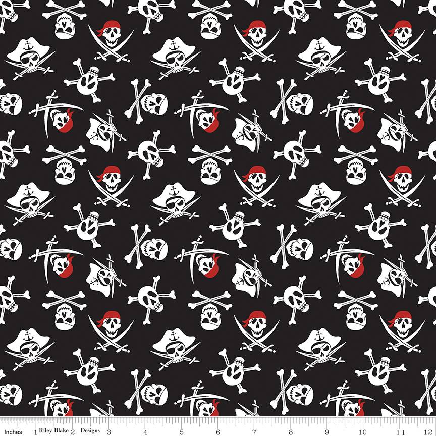 Riley Blake Pirate Tales Skulls & CrossBones - Black