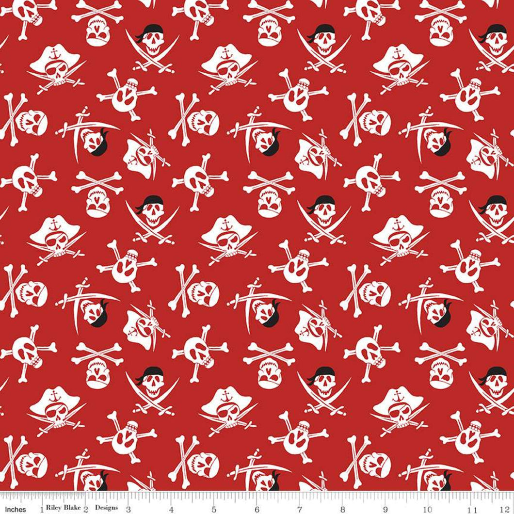 Riley Blake Pirate Tales Skulls & CrossBones - Red