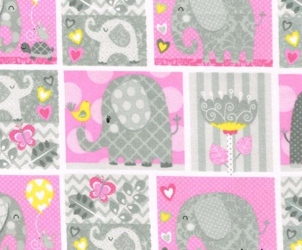 Studio E Hello Baby Elephant Squares Nursery Flannel - Pink