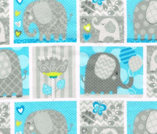 Studio E Hello Baby Elephant Squares Nursery Flannel - Blue