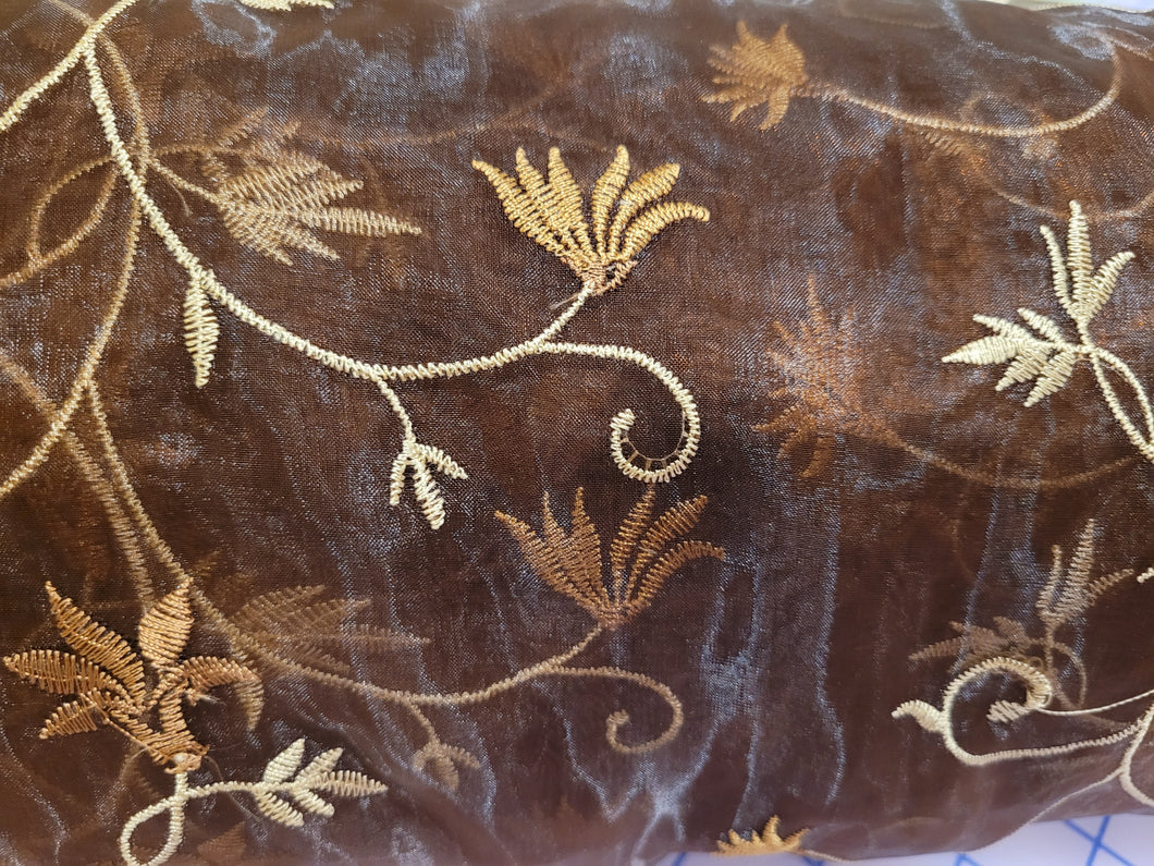 Drapery Floral Sheer Fabric - Brown