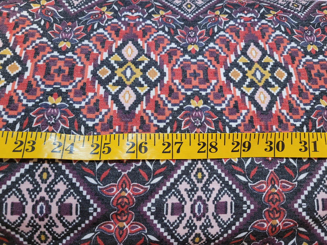 Geometric Jersey Knit Fabric - Red & Mustard