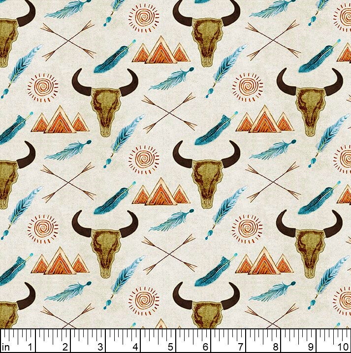 Blank Quilting Buffalo Run Cow Skulls