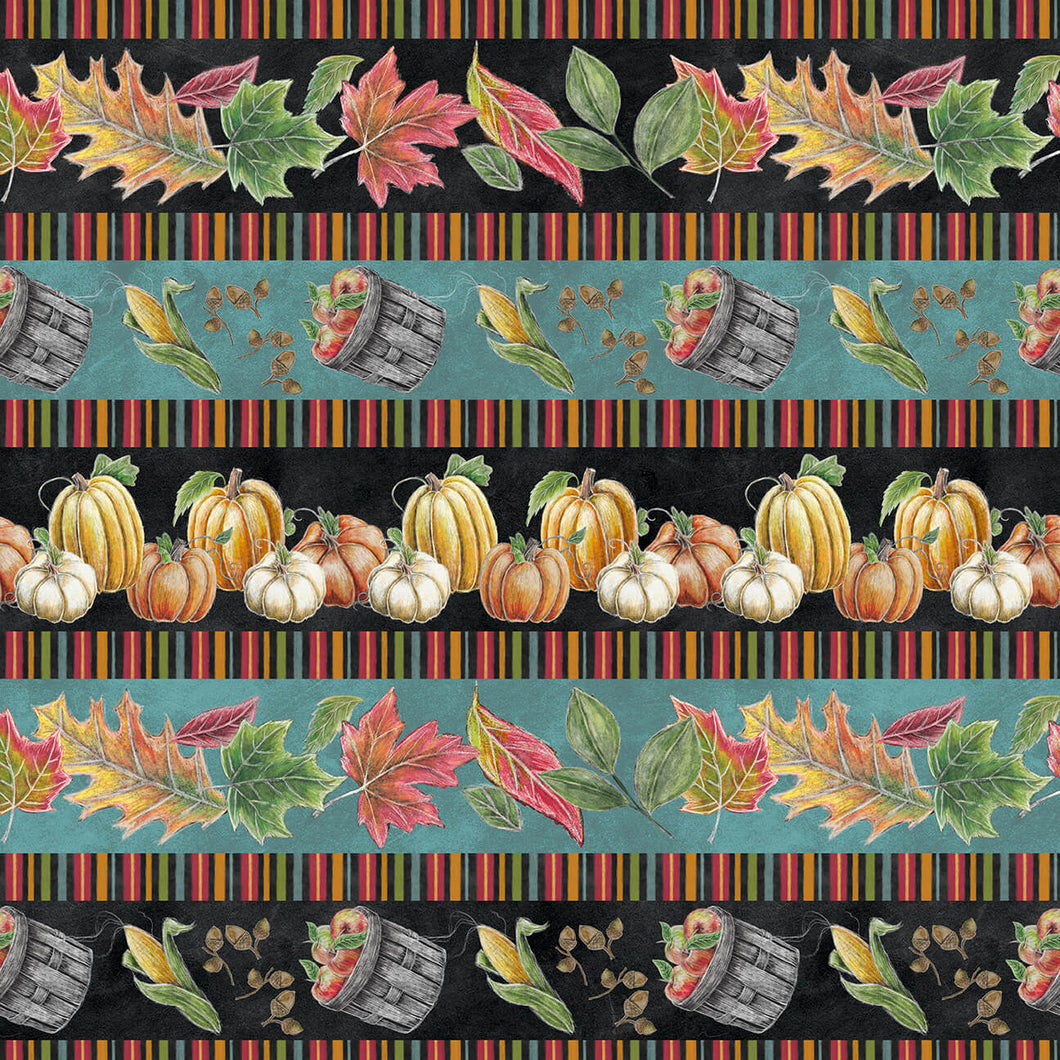 Blank Quilting Rake & Bake Stripe With Fall Motifs