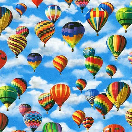 Robert Kaufman Everyday Favourites Hot Air Balloons - Sky