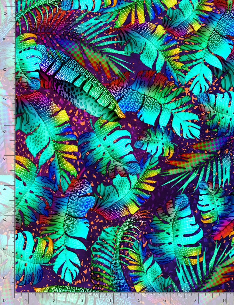 Timeless Treasures Midnight Tropical Neon Tropical Leaves