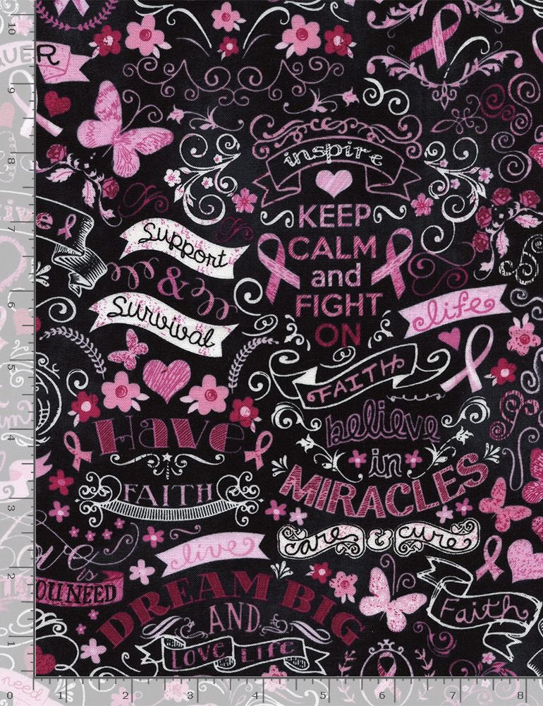 Timeless Treasures Pink Ribbon Breast Cancer Awareness - Chalkboard