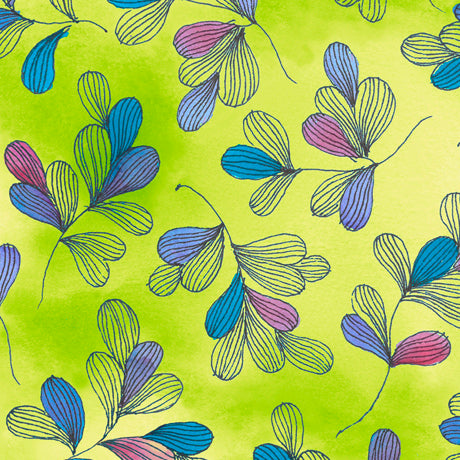 Quilting Treasures Serafina Tossed Leaves - Lime