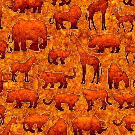 Quilting Treasures Serengeti Animal Silhouettes - Rust