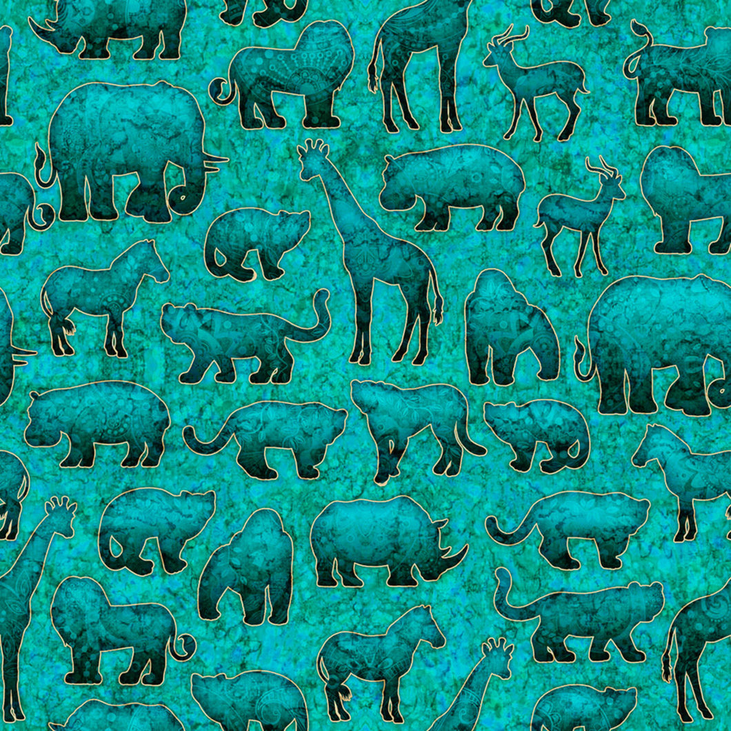 Quilting Treasures Serengeti Animal Silhouettes - Turquoise