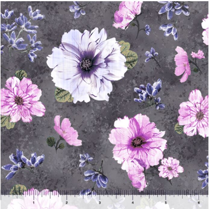 Quilting Treasures Simone Spaced Floral - Charcoal