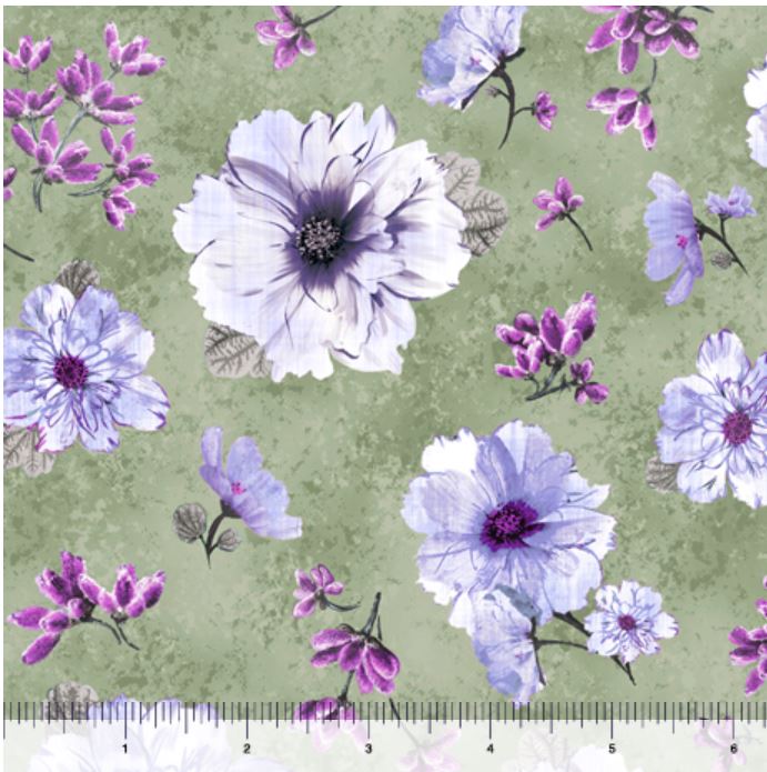 Quilting Treasures Simone Spaced Floral - Moss