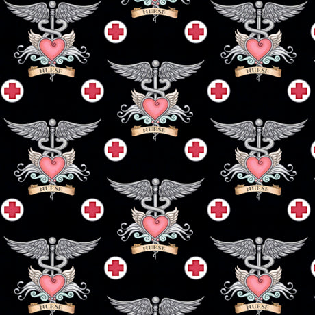 Quilting Treasures What The Doctor Ordered Nursing Tattoo - Black And Pink