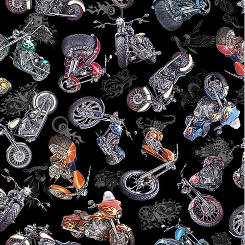 Quilting Treasures Easy Rider Motorcycle Toss - Black