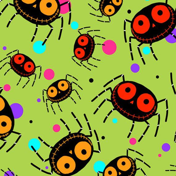 Quilting Treasures Creepy Halloweenies Spiders Fabric - Lime