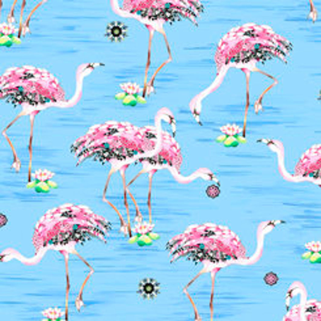 Quilting Treasures Fancy Flamingos - Light Blue