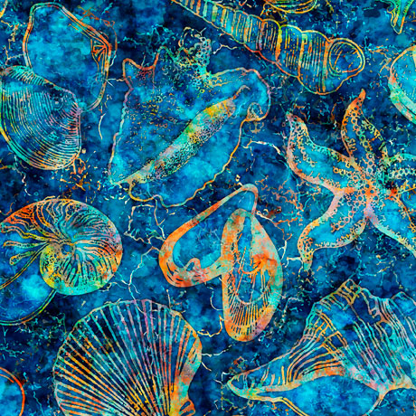 Quilting Treasures Oceana Blue Shell Fabric