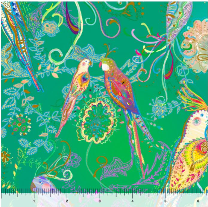 Quilting Treasures Parrot Party Parrots Jade | Canada | BecksFabrics