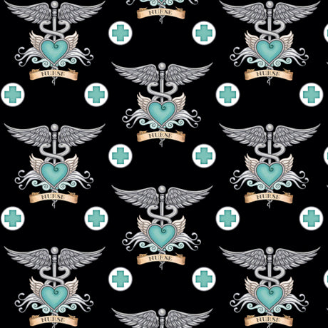 Quilting Treasures What The Doctor Ordered Nursing Tattoo - Black And Aqua