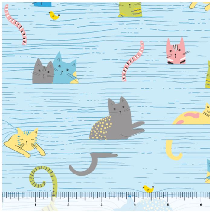 Quilting Treasures Whiskers Cats In Blinds - Blue