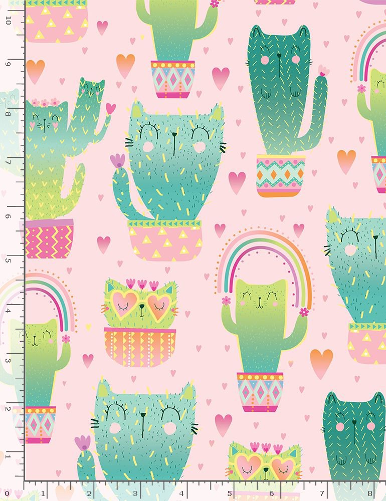 Timeless Treasures Quirky Cats Kitty Cacti