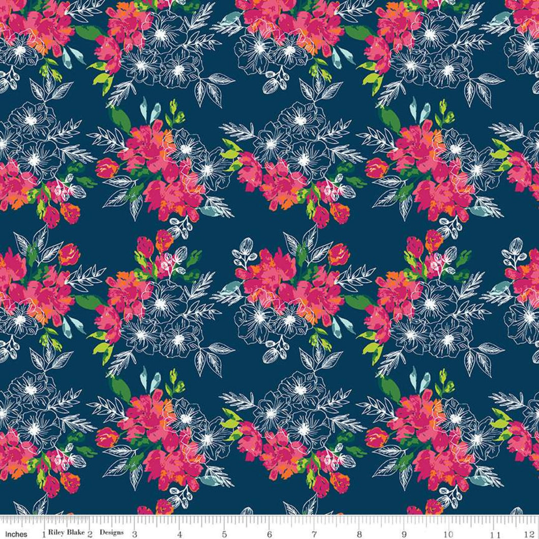 Riley Blake Garden Party Flower Bed - Navy