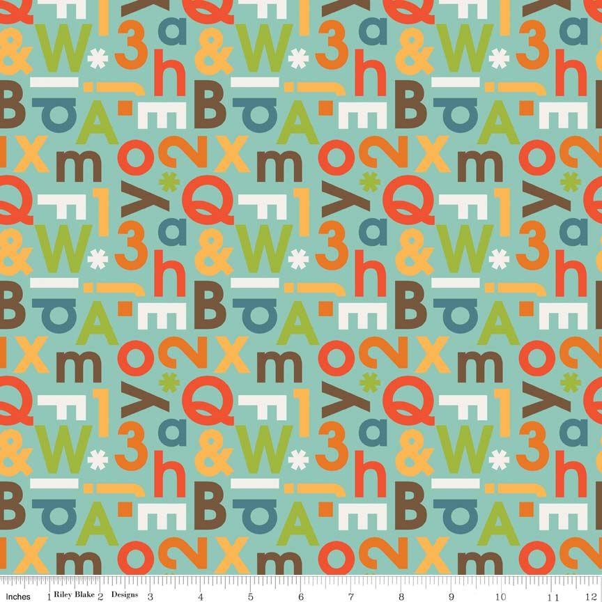 Riley Blake School Days Alphabet Fabric - Mint