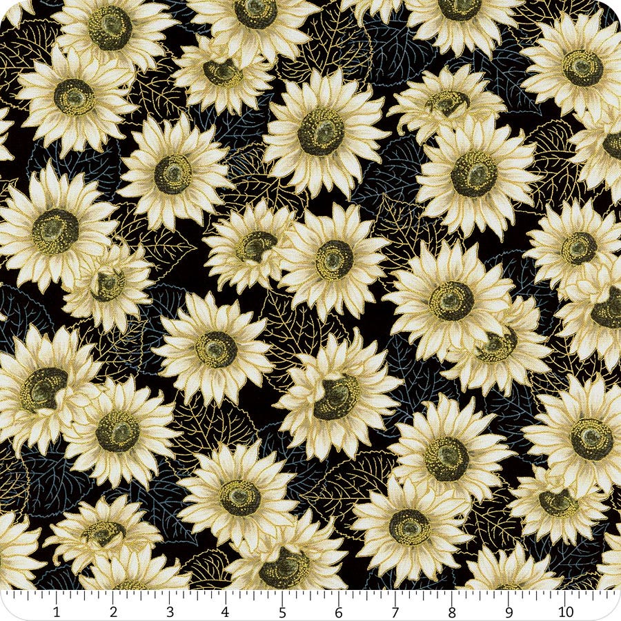 Robert Kaufman Autumn Beauties Metallic Sunflower Fabric
