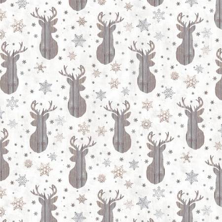 Timeless Treasures Snow Is Falling Rustic Reindeer Heads Flannel