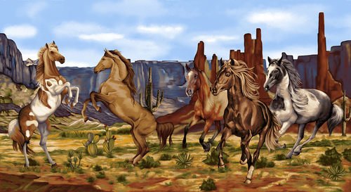 Studio E Wild Wild West Mountain Horse Sienna Quilt Panel