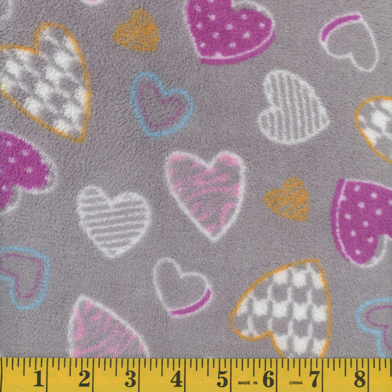 Grey Hearts Whisper Fleece Fabric